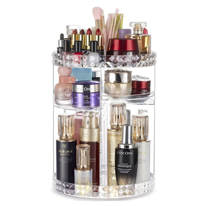 360 Degree Rotating Crystal Diamond Makeup Organizer for Jewelry and Cosmetics