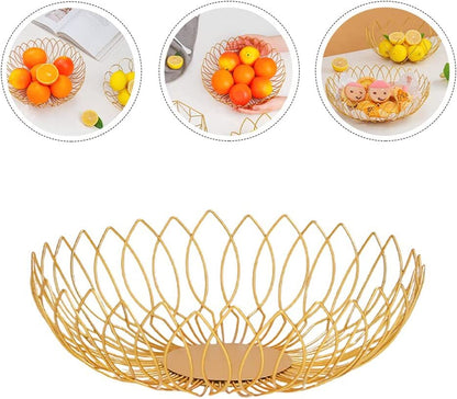 Large Gold Metal Fruit Bowl Decorative Kitchen Counter Food Tray