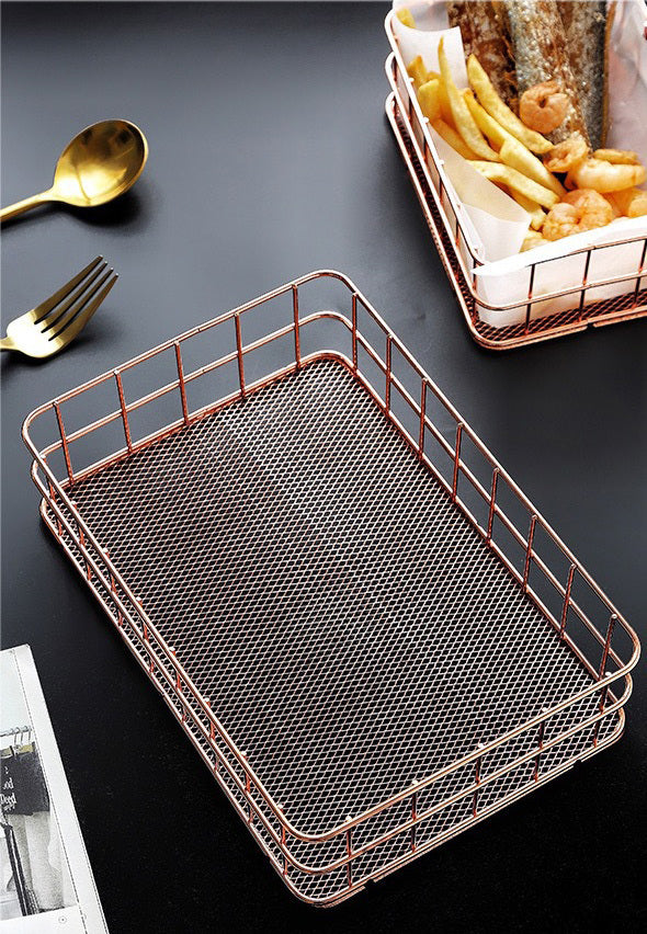 Elegant Rose Gold Metal Storage Basket Desktop Organizer