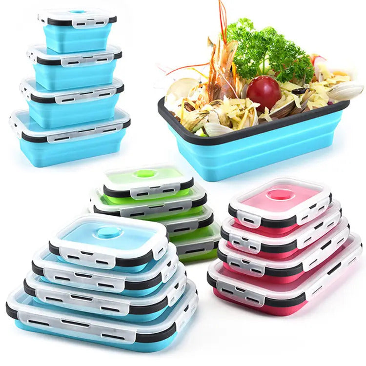 Pack of 4 Collapsible Silicone Food Storage Containers with Airtight Lid Red