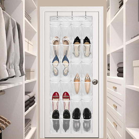 24-Pocket Over-the-Door Shoe Organizer for Space-Saving Storage White