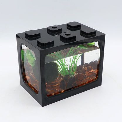 Mini Fish Tank LED Desktop Building Block Aquarium Black