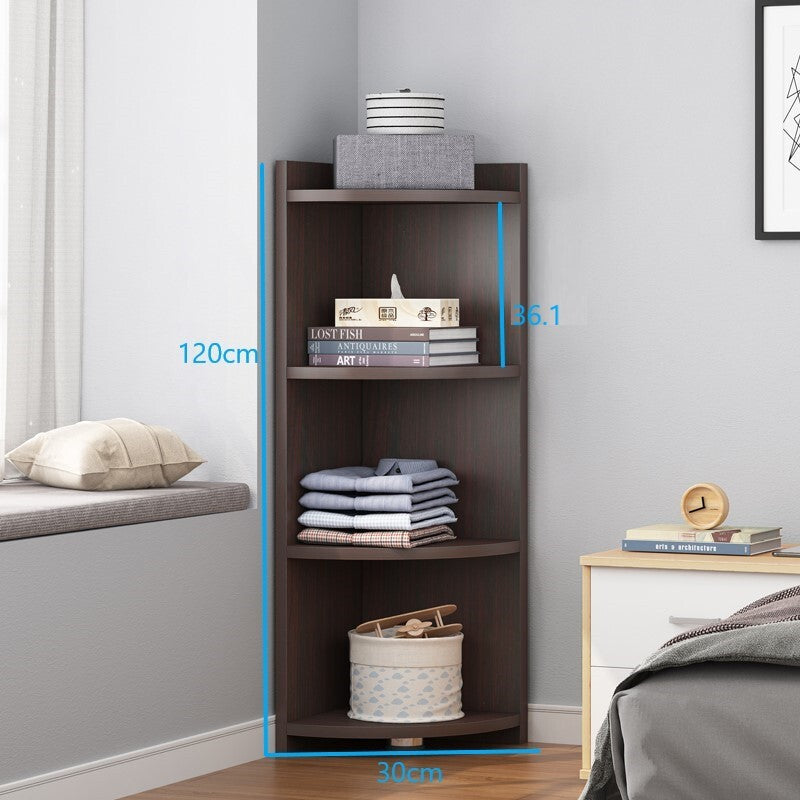 Stylish 4 Tier Wooden Corner Shelf Unit Black Walnut