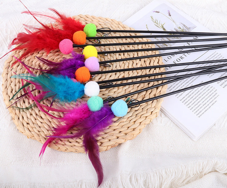 Interactive Feather Wand Cat Toy with Bell