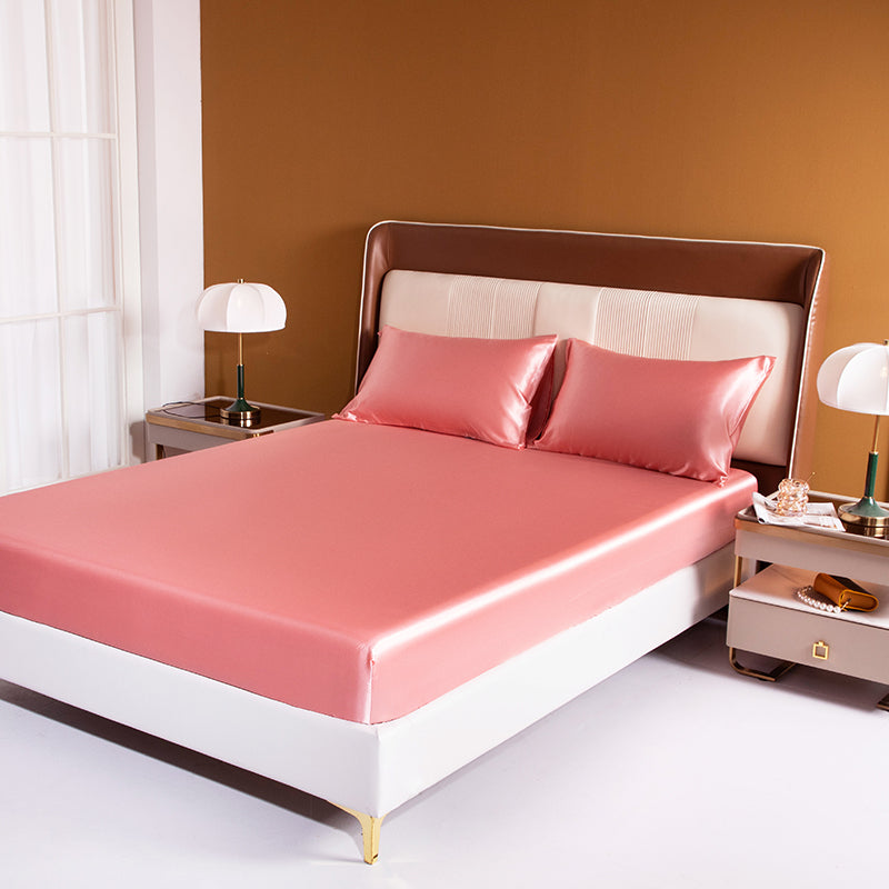 Double Silky Satin Bed Sheet Set Luxurious Softness Rose Gold