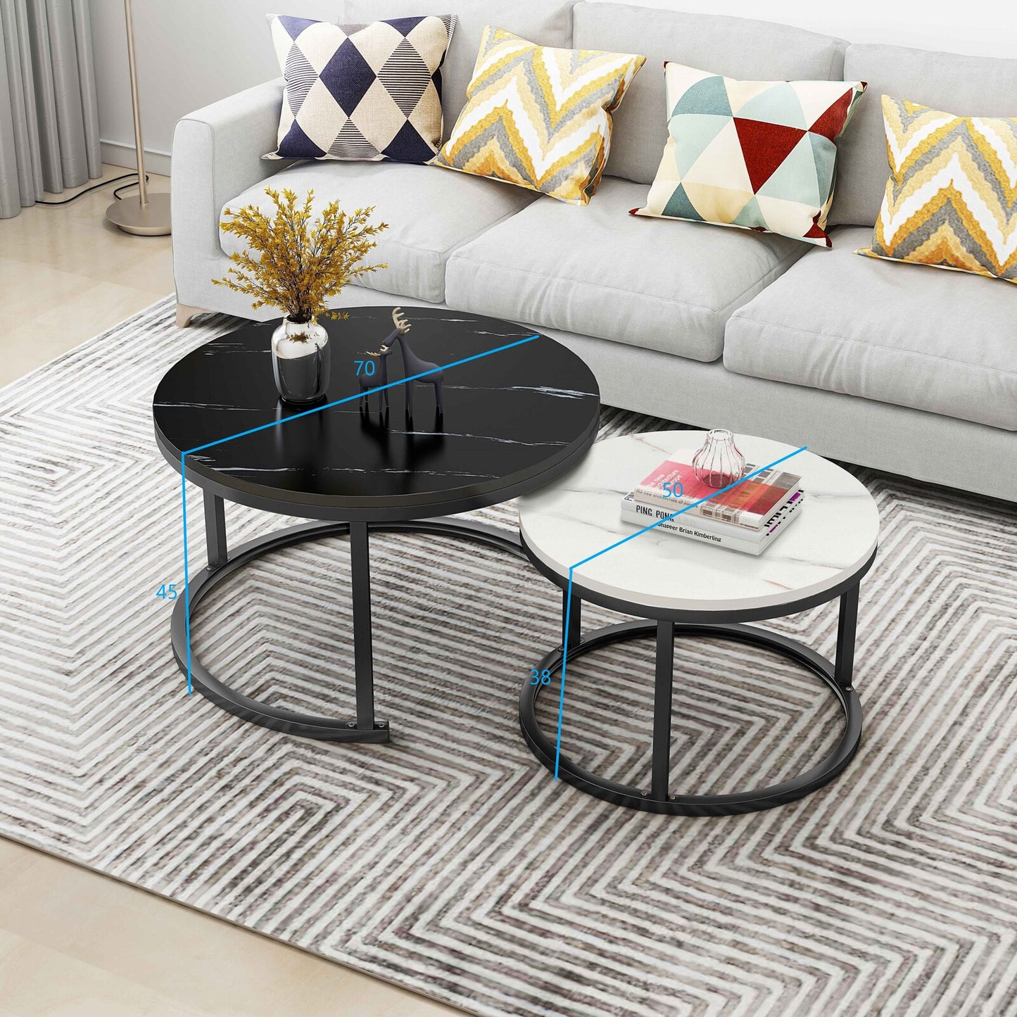 Luxor 2-in-1 Designer Marble Look Nested Coffee Tables