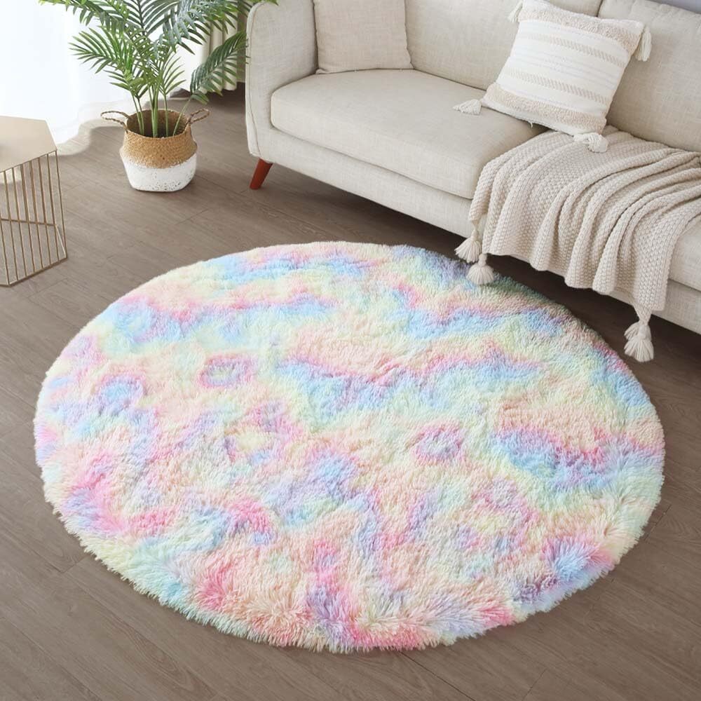 Infinity Round Soft Comfortable Shag Rug Rainbow