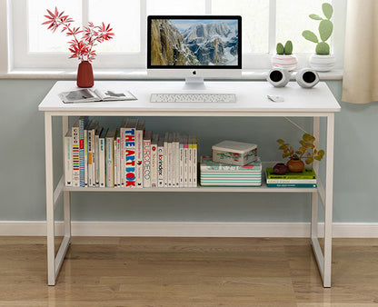 Modern Wood Metal Computer Desk with Shelf White