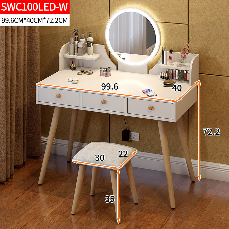 Large LED Vanity Table with Mirror Stool and Storage Drawers Set for Bedroom