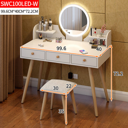 Large LED Vanity Table with Mirror Stool and Storage Drawers Set for Bedroom