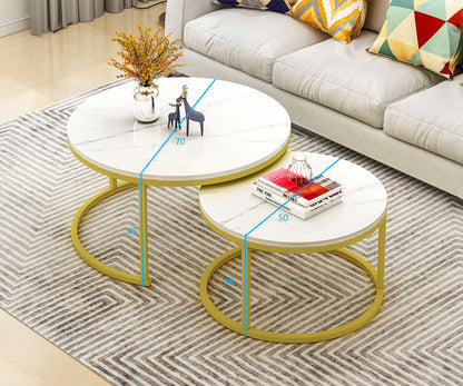 Luxor 2-in-1 Designer Marble Look Nested Coffee Tables White