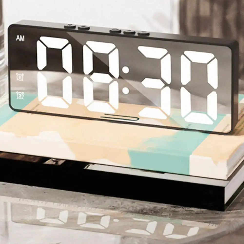 Sleek LED Digital Alarm Clock with Temperature Display and Mirror Finish