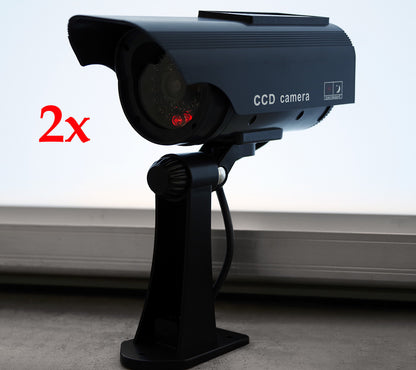 2 Pack Solar Powered Fake Security Cameras with Realistic LED Lights