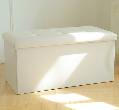 XL Rectangle Foldable Storage Ottoman PU Leather White