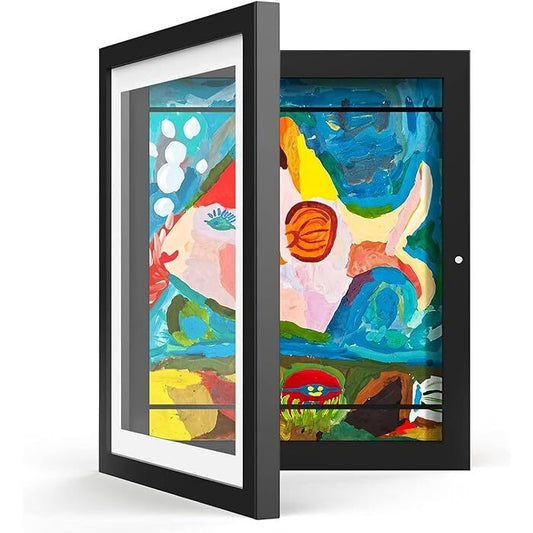 A3 Kids Art Frame Wooden Artwork Display Holds 150 Pictures Children Drawing Storage Black