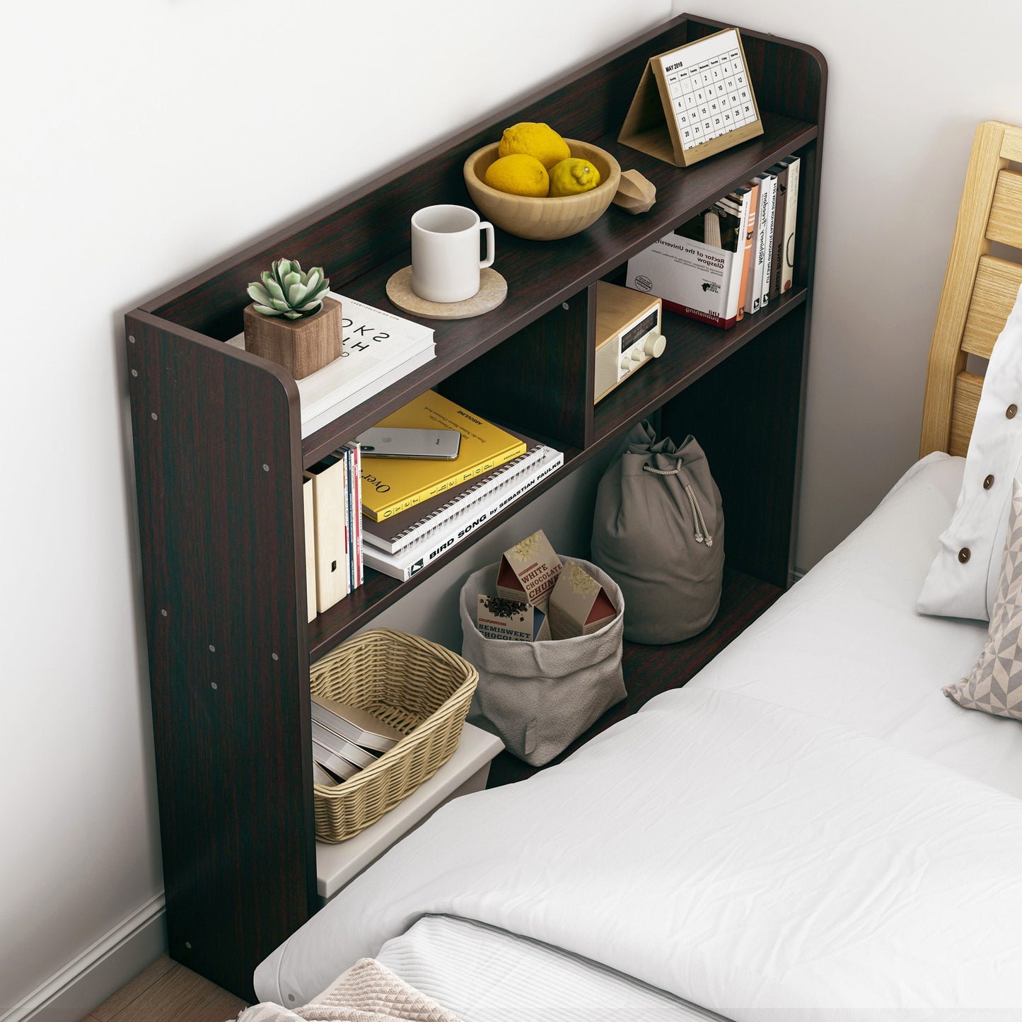 Tall Narrow Bedside Table Elegant Black Walnut