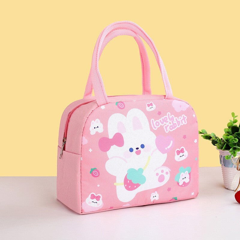 Insulated Cartoon Rabbit Lunch Box Cooler Bag for Kids Pink