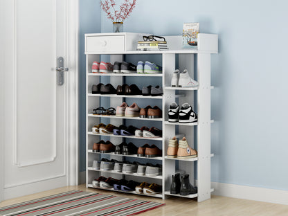 8 Tier Shoe Rack Storage Organizer with Drawer White