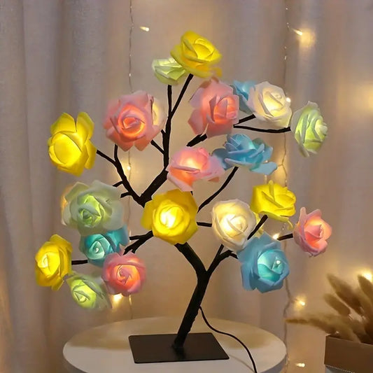 Rose Flower LED Tree Lamp Colorful USB Decorative Light