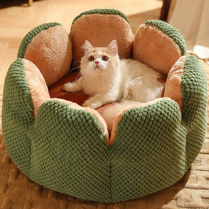 60cm Large Cactus Flower Petal Shaped Pet Bed Comfy Cat Dog Nest Green