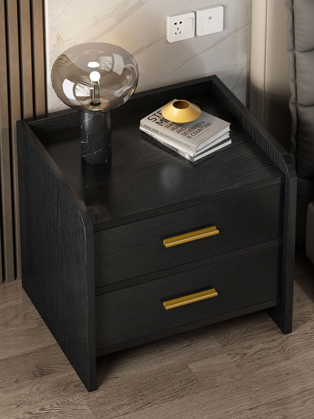 Stylish 2-Drawer Bedside Table Nightstand Black