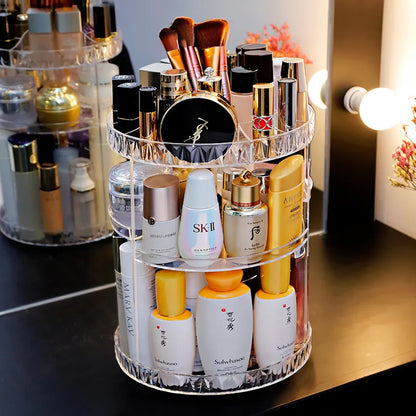 360 Degree Rotating Crystal Diamond Makeup Organizer for Jewelry and Cosmetics