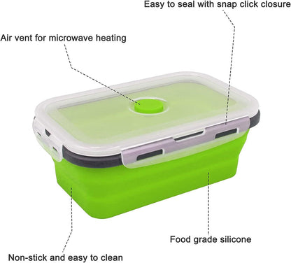 Pack of 4 Collapsible Silicone Food Storage Containers with Airtight Lid Green