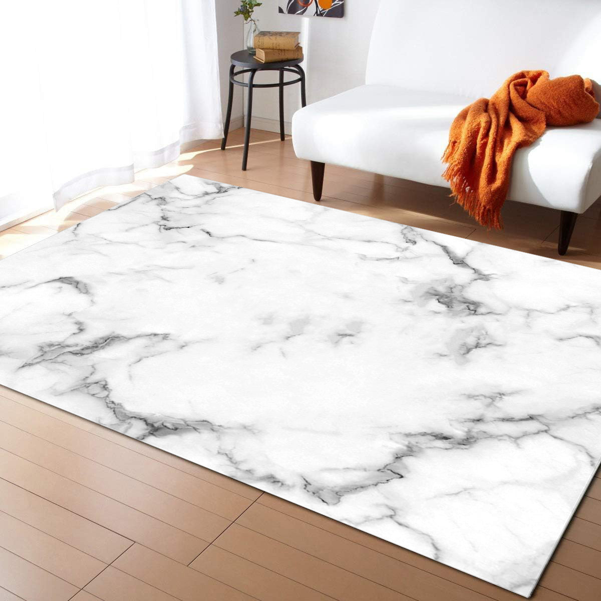 XL Extra Large 300 x 200 Luxury Plush Comfort White Marble Rug Carpet Mat