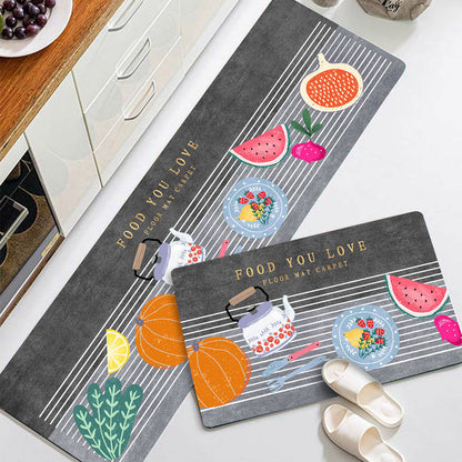 2-Piece Foodie Kitchen Area Rug Set Non-Slip Bathroom Mats