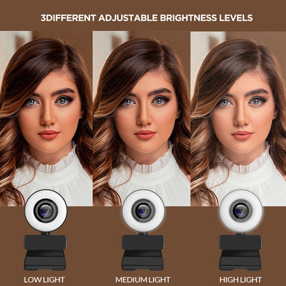 1080p Webcam with Adjustable Ring Light for Streaming and Video Calls