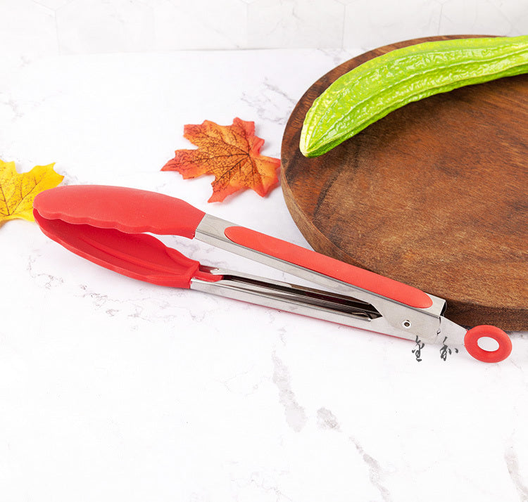 27cm Stainless Steel Silicone Tongs Red for Cooking and Grilling