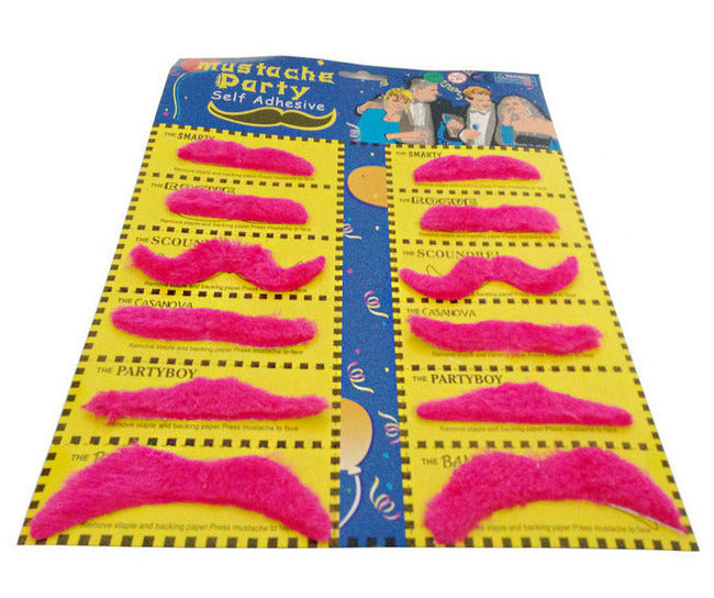 12 Pack Fun Fake Moustache Pink