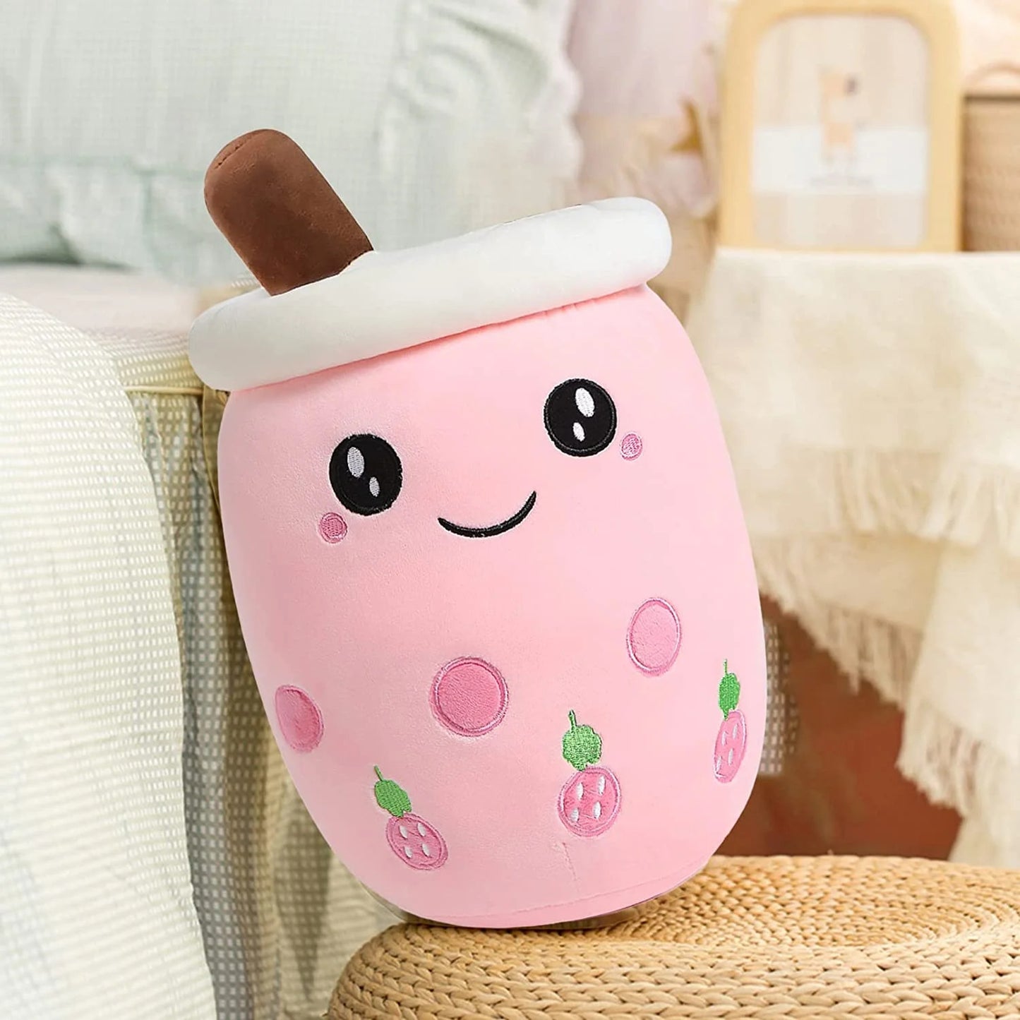 30cm Bubble Tea Plush Toy Boba Cuddly Doll Pillow Cushion Pink