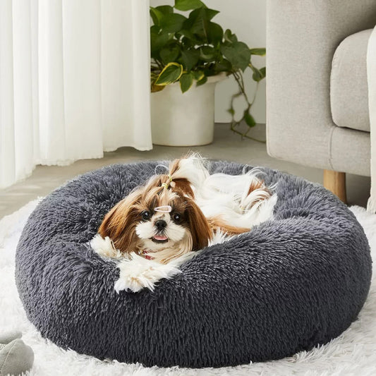 60cm Cozy Plush Soft Fluffy Pet Bed for Dogs and Cats Dark Grey