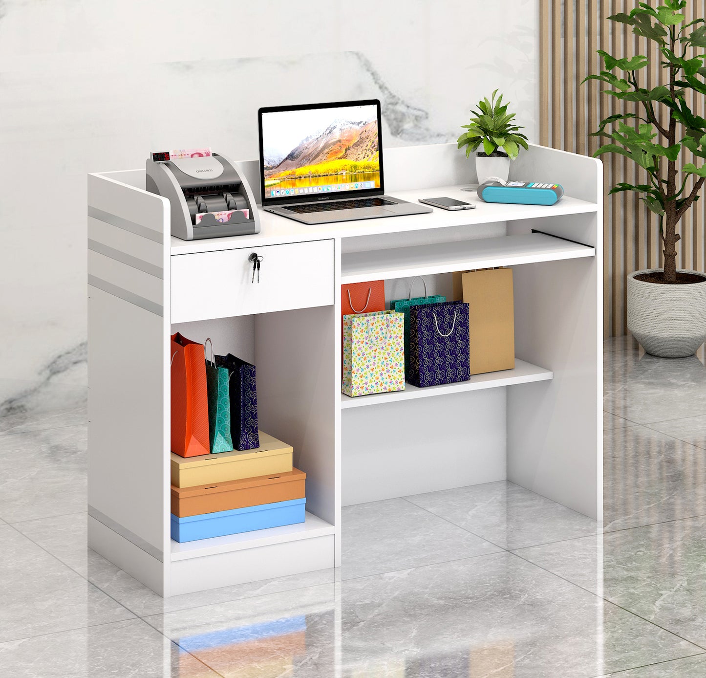 Reception Desk Counter with Shelves for Office and Business