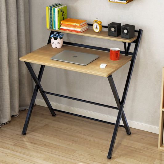 Smart Space-Saving Folding Desk with Storage Shelf Oak