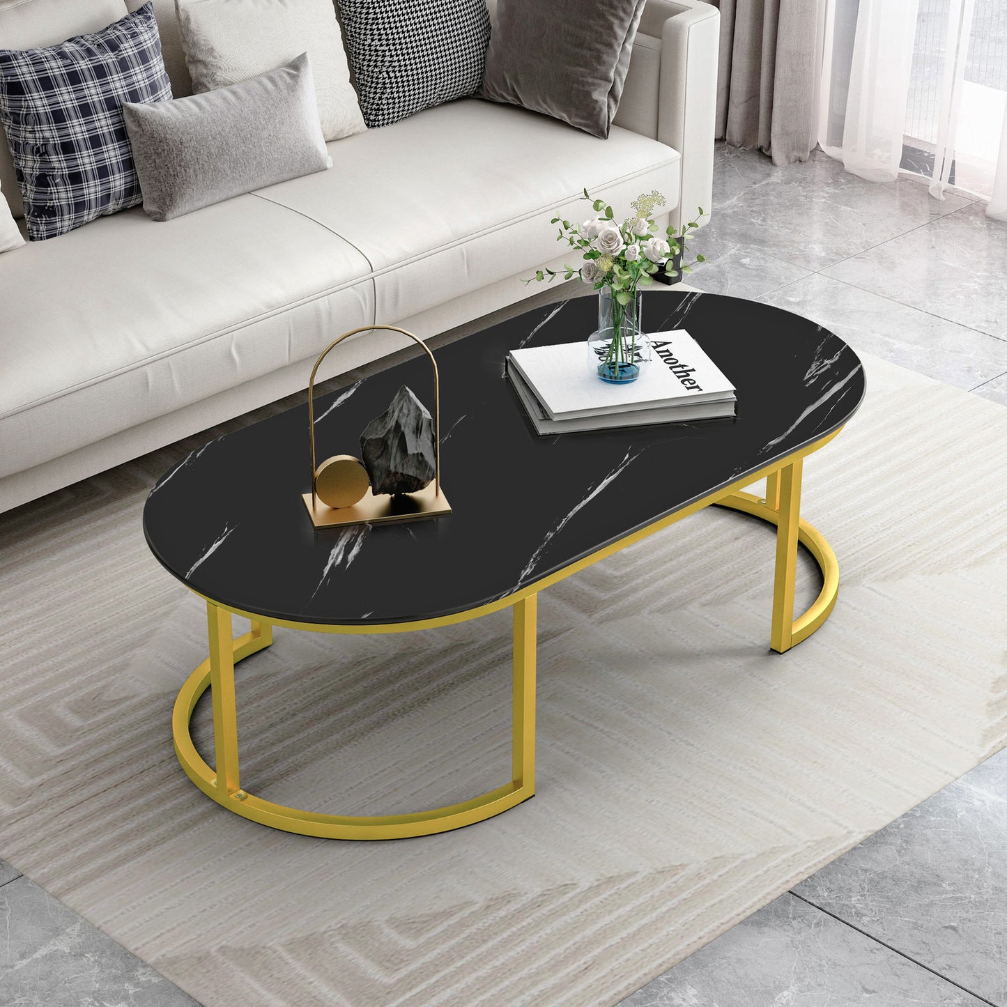 Luxor Designer Marble Look Coffee Table Black