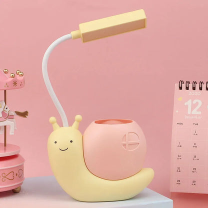 Adorable Snail LED Desk Lamp USB Rechargeable Night Light with Pen Holder