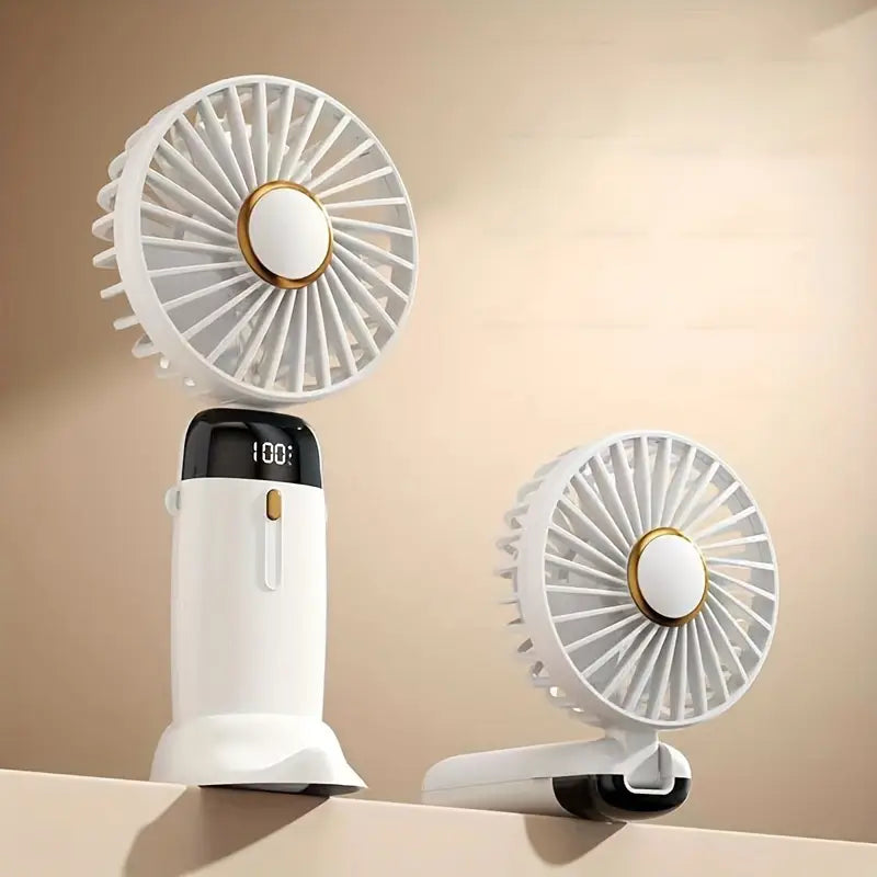 Portable USB Rechargeable Handheld Fan with Adjustable Speeds and LED Display