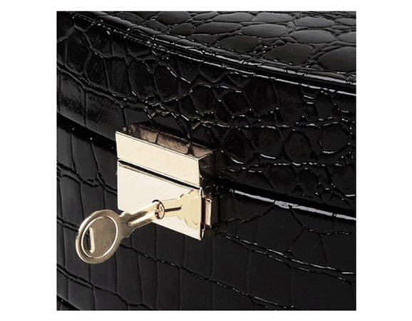 Elegant PU Leather Jewelry Storage Case Midnight Black