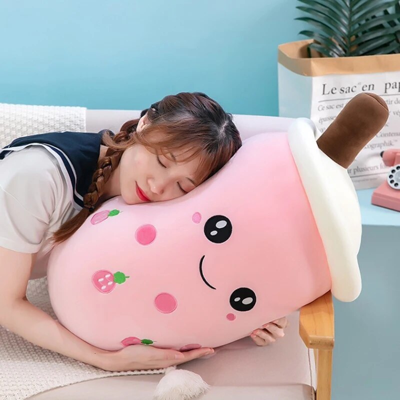 40cm Bubble Tea Plush Toy Boba Cuddly Doll Pillow Cushion Pink