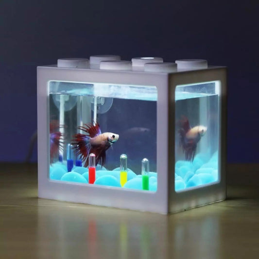 Mini Fish Tank Desktop Building Block Aquarium with LED Light