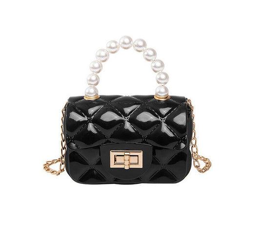 Chic Mini Quilted Chain Shoulder Coin Bag High Gloss Handbag Black