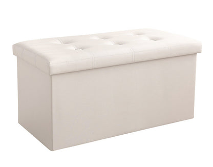 XL Rectangle Foldable Storage Ottoman PU Leather White