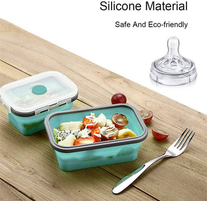 Pack of 4 Collapsible Silicone Food Storage Containers with Airtight Lid Blue