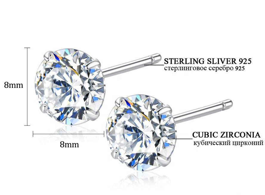 Sterling Silver 2 Carats CZ Diamond Stud Earrings Elegant Ruby