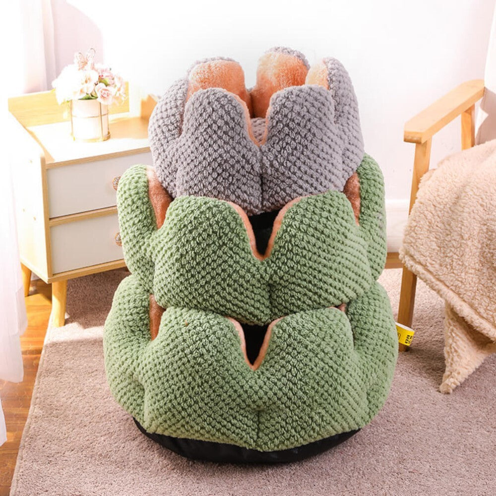 50cm Cozy Cactus Flower Pet Bed for Cats and Dogs Grey