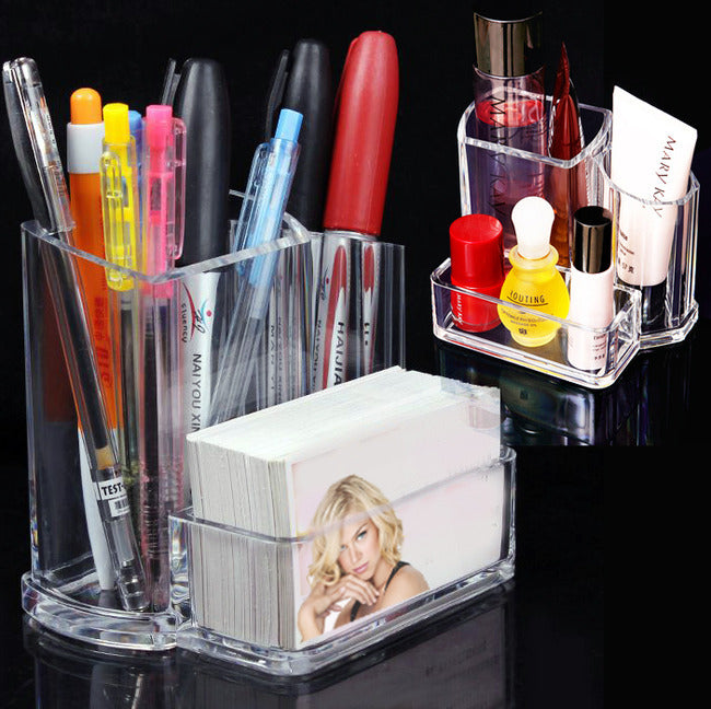 Clear Acrylic Desk Organizer with Pen and Business Card Holder for Office Essentials