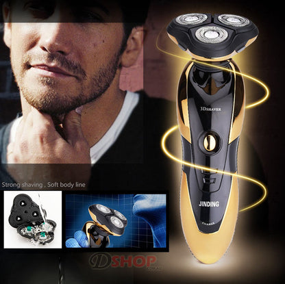 Gold 3D Floating 3-Head Rotating Rechargeable Electric Shaver for Smooth Shave