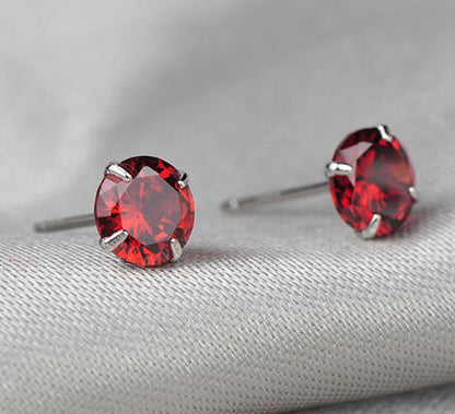 Sterling Silver 2 Carats CZ Diamond Stud Earrings Elegant Ruby